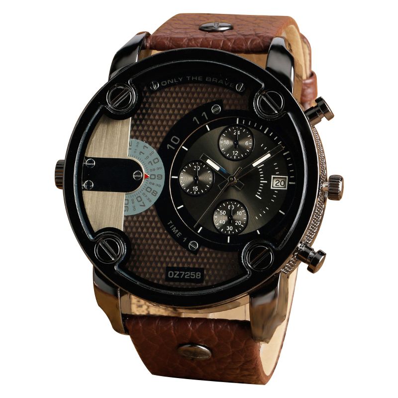 Creative Men's Watch Sashion Large Dial European And American Style Sports Watch Genuine Leather Strap Quartz Watch Business Watch