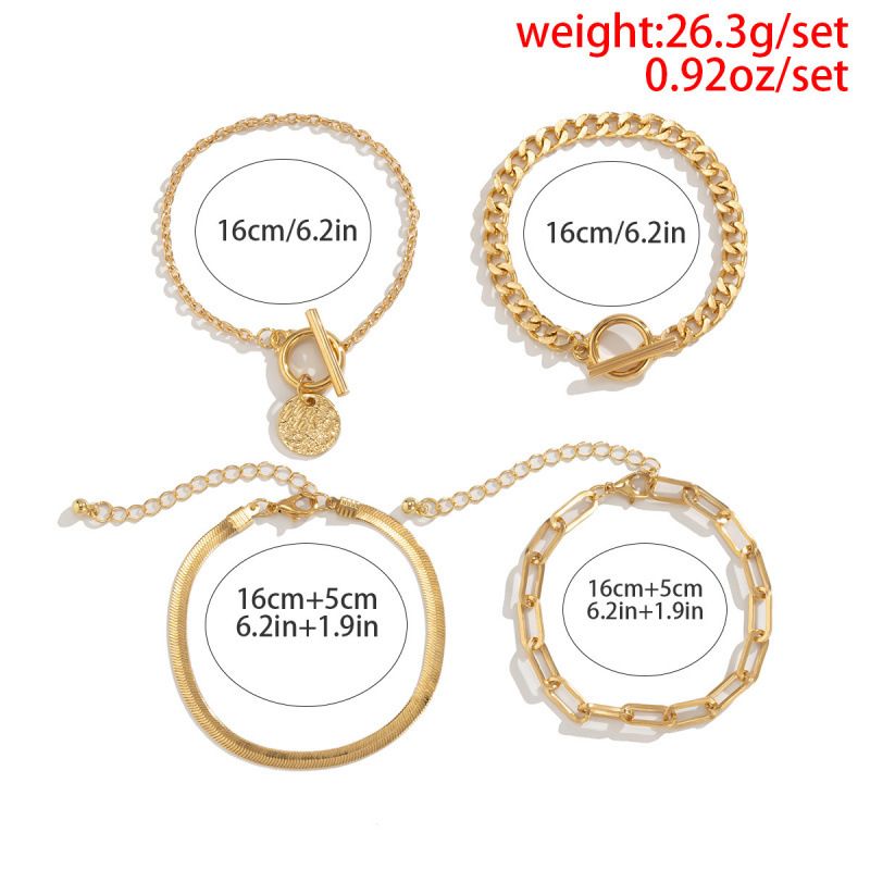 4-piece metal punk style bracelet set, flat snake bone chain bracelet, hip-hop trendy metal bracelet