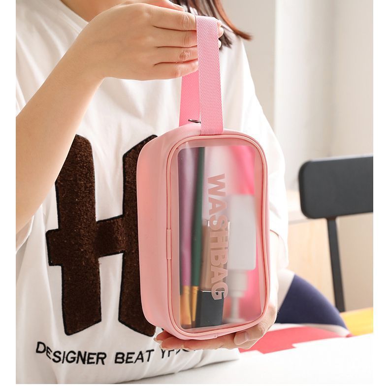 Transparent handheld makeup bag, women's large capacity toiletry bag, high-end and portable cosmetics storage bag, waterproof storage bag