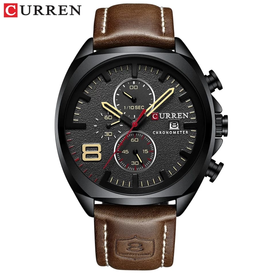 Mens Leather Strap watches c Stainless Steel