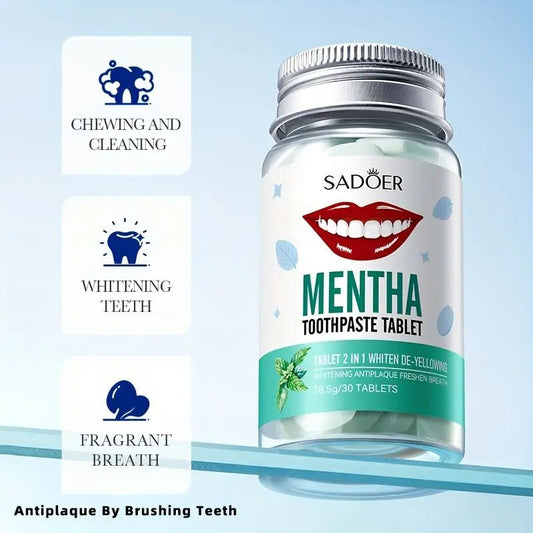 Peppermint Toothpaste Tablets, Solid Toothpaste Granules, Chewable Mouthwash Granules, Fresh Breath - Deep Cleansing - Portable for Travel, Suitable for Men And Women