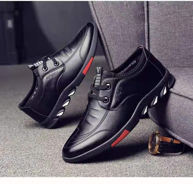 ASSKLO PU leather shoes men's leather casual shoes sport sneaker footwear business leather shoes men's leather shoes dress shoes lace-up shoes fashion versatile casual shoes driving shoes men Black