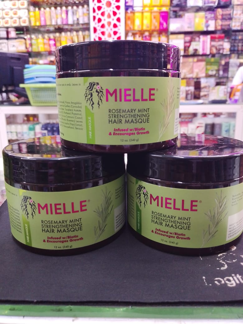 Three Mielle Rosemary Mint strengthening hair masque jar