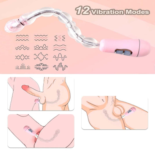 Vibrating Anal Beads Anus Butt Plug Clitoral Vaginal Vibrator Flexible Long Prostate Massager Waterproof Bendable Anus Clit Stimulator Adult Sex Toy for Men Women Couple