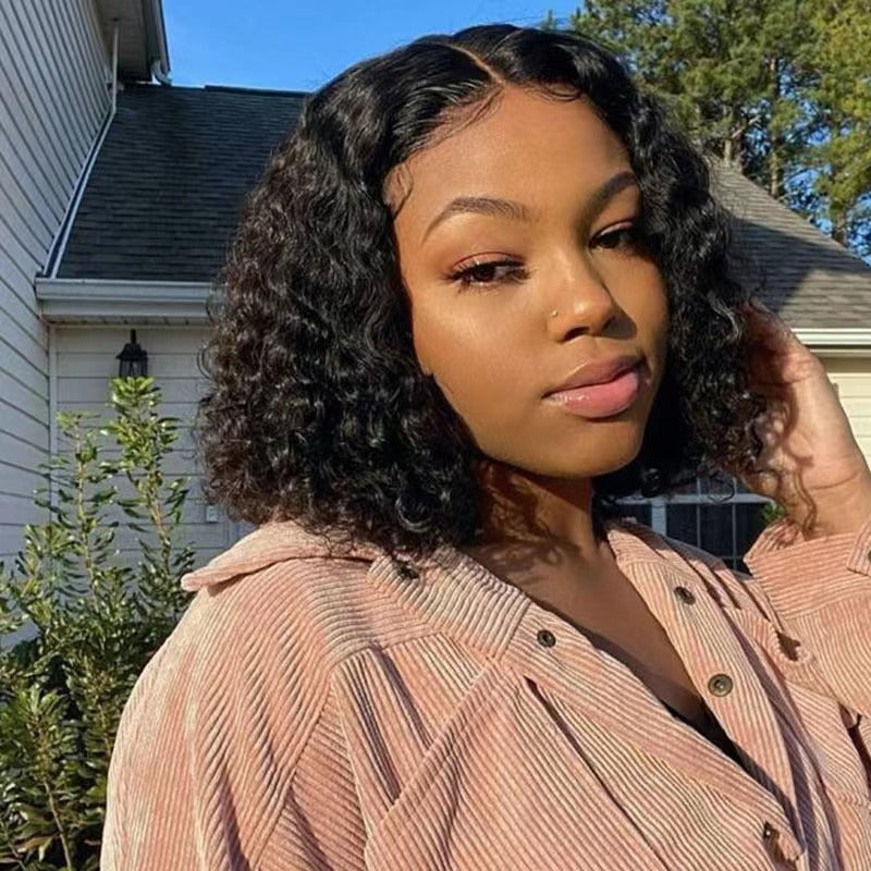 Wig small curly hair synthetic natural short curly black wigs for lady gift