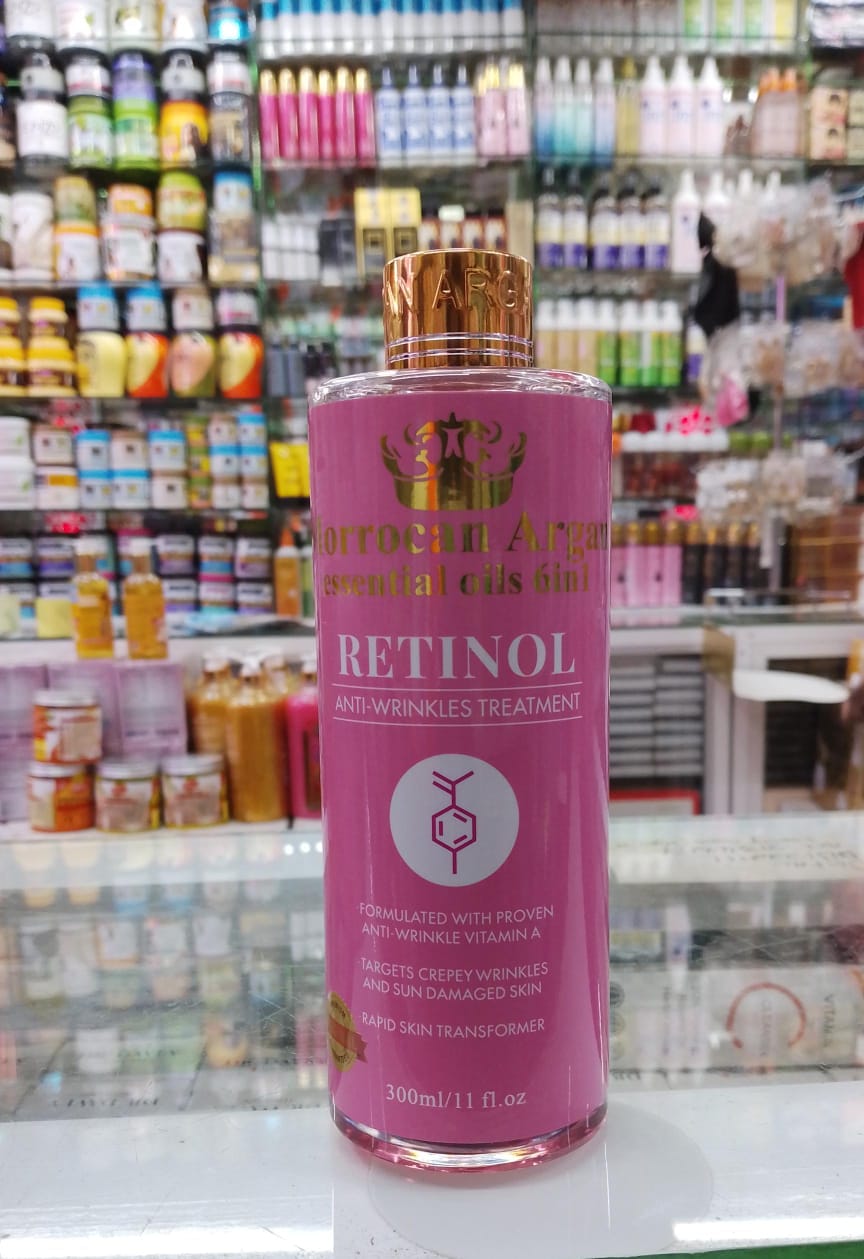 Bottle of Retinol skincare treatment in a store setting