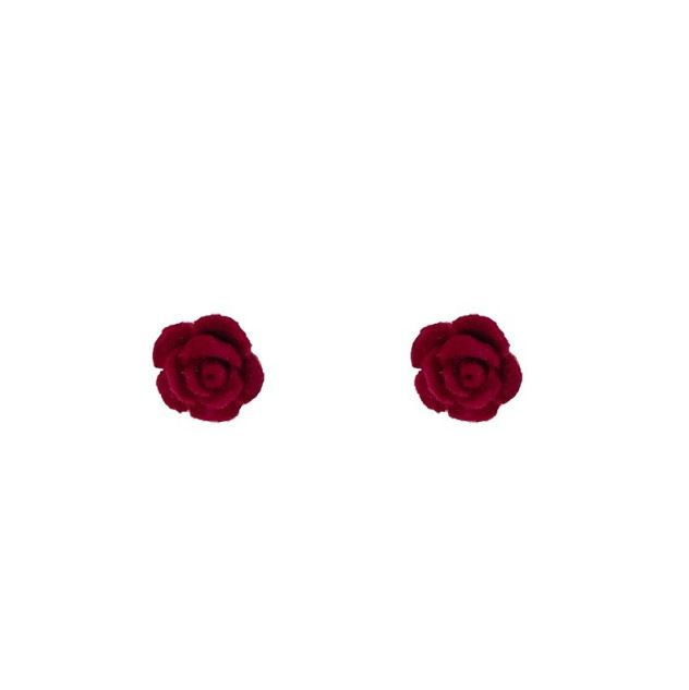 Vintage velvet rose earrings, artistic French wine red, high-end, fairy like, beautiful and niche ear accessories