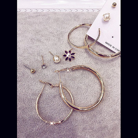 6 pairs of exaggerated earrings fashionable and versatile C-shaped large earrings earring combination set personalized earringsGold
