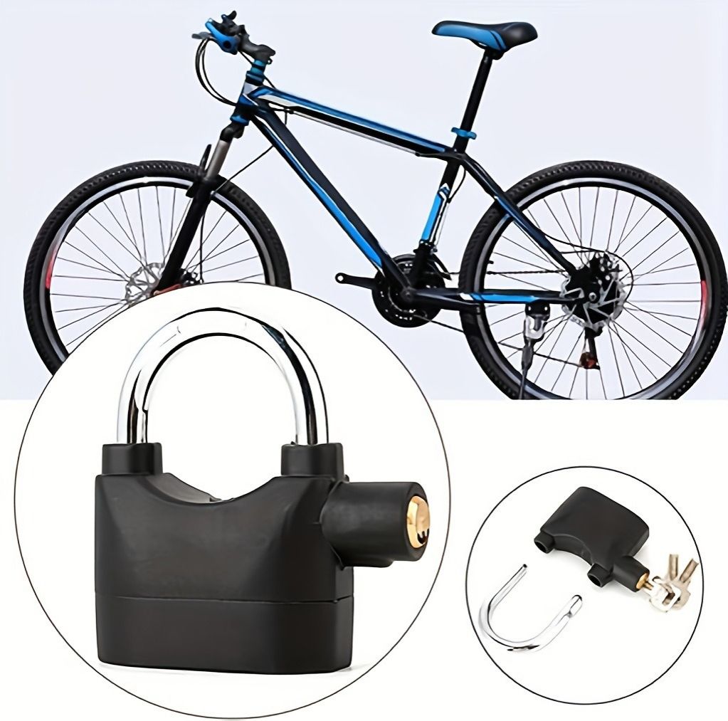 Smart Alarm Lock Security Padlock Siren Home Tools Household Sensors Alarms Lock Aluminum Alloy Anti-Theft Lock Warehouse Door Lock Bicycle Motorcycle Disc Brake Lock Anti-Theft Lock 6 Batteries 3 key