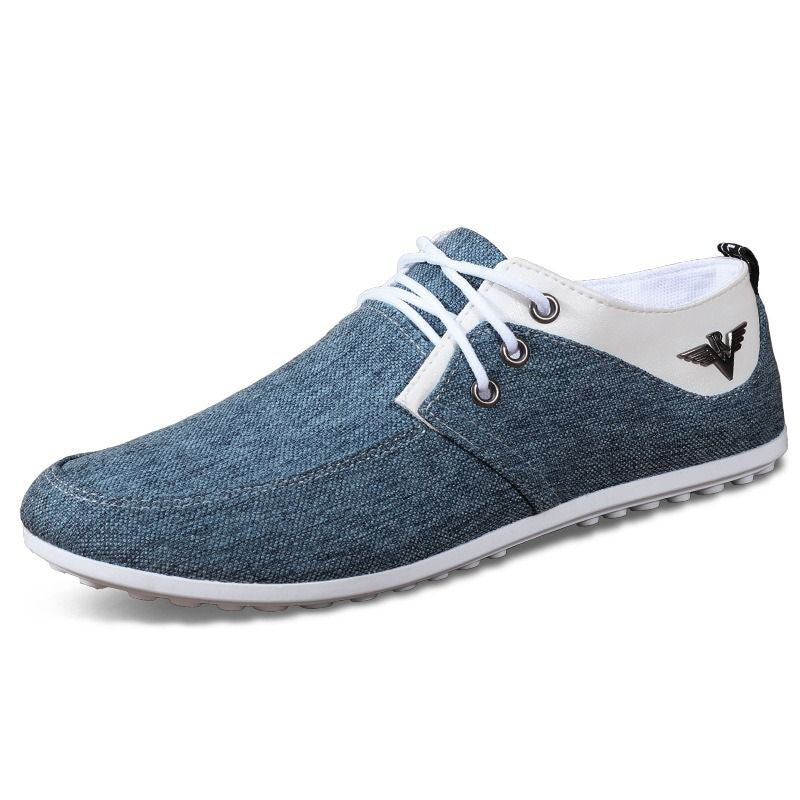 ASSKLO Men Canvas Shoes Men's Bean Shoes Man Sneakers Sports running Shoes Casual Flat Loafers rubber flats shoe Heels Low Top Canvas Lightweight Comfortable Walking Working Driving Cloth Shoes Blue
