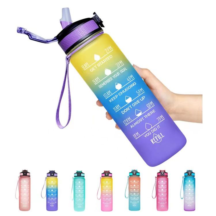 New 1000ML Leakproof Water Bottles with Times to Drink and Straw Motivational Drinking Sports Water Bottle for Fitnes Gym Outdoor