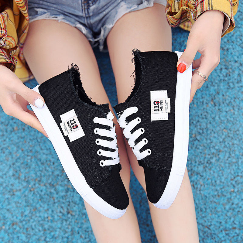 ASSKLO rubber flat shoes canvas shoes sports shoes classic women's shoes ladies shoes slip resistant breathable denim casual shoes running shoes student girl sneakers fashion gifts black blue white