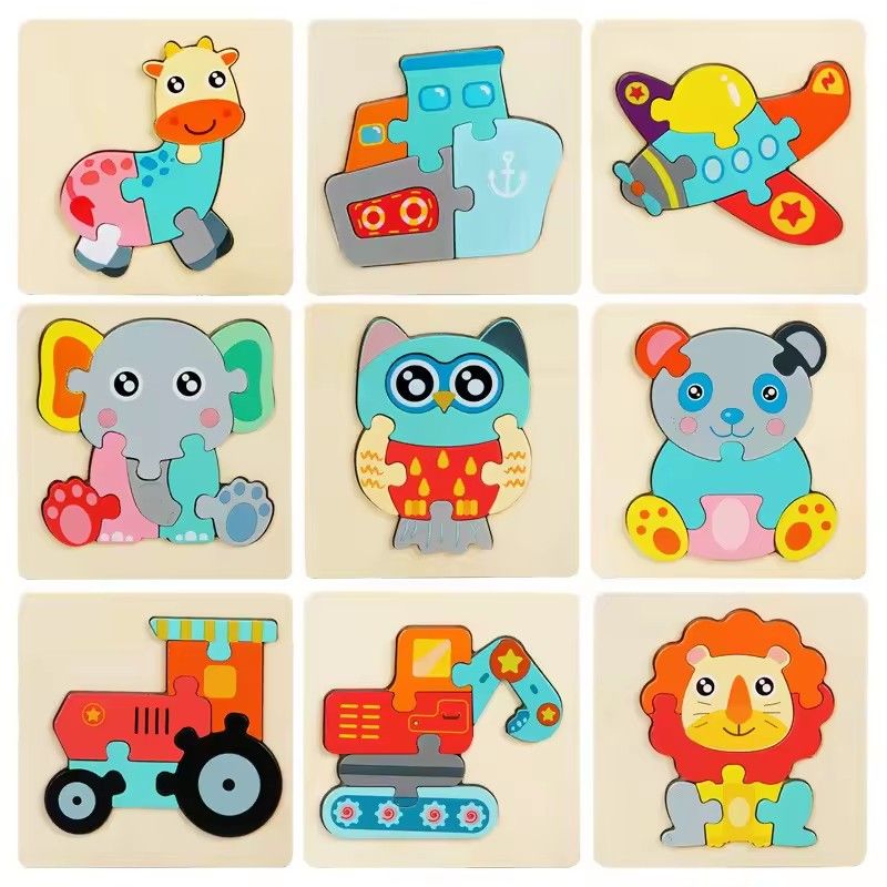 Wooden Puzzle Montessori Animals Carton Colorful Learning Education Toys Tangram Jigzaw Cognitive Wood For Children Kids Gift