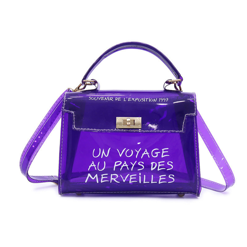 Women's candy color bag transparent bag 2024 letter jelly bag portable female bag shoulder diagonal bag