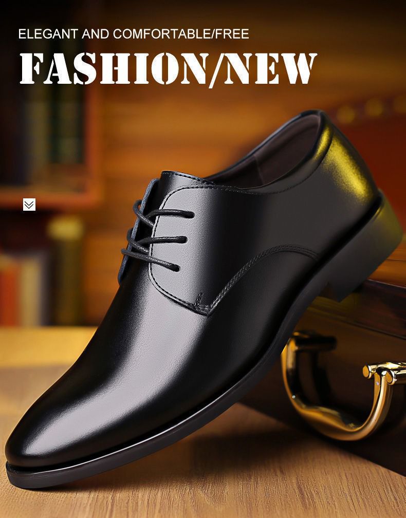 ASSKLO business formal leather shoes Official Shoes for men fashionable and elegant Rubber outsole with raised pointed toe for men lace up leather shoes for weddings groom's Plain Lace up Derby