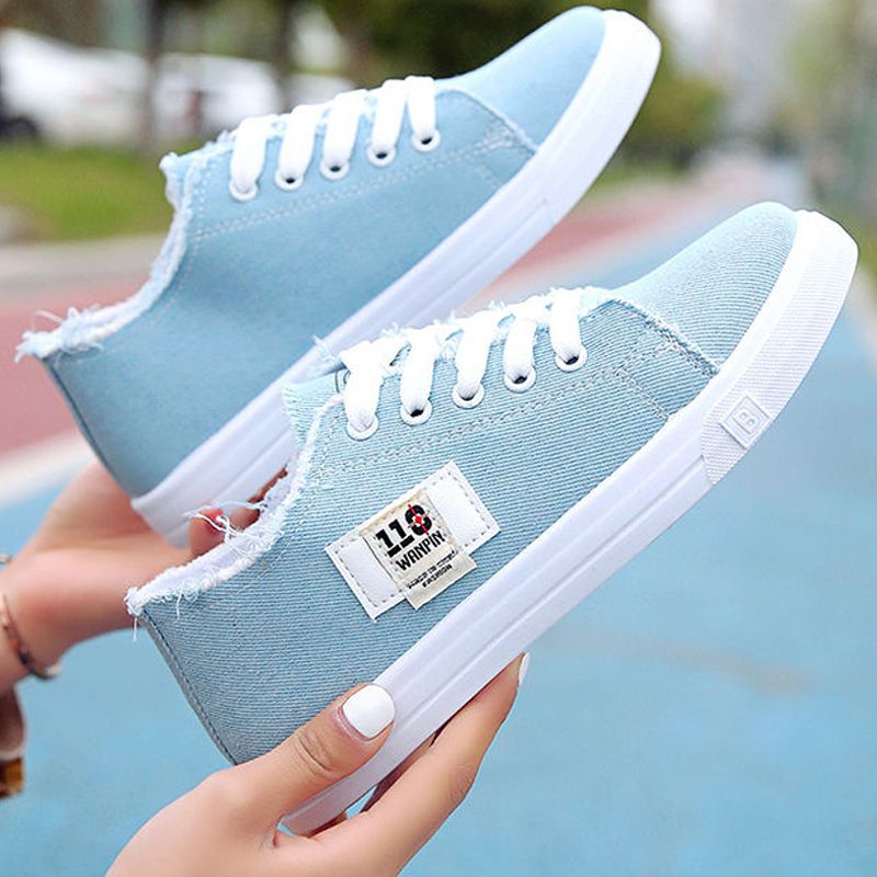 ASSKLO rubber flat shoes canvas shoes sports shoes classic women's shoes ladies shoes slip resistant breathable denim casual shoes running shoes student girl sneakers fashion gifts black blue white