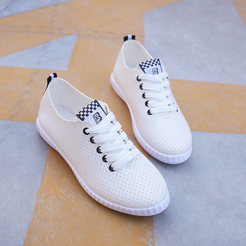 ASSKLO Women's Shoes Large Size Small White Shoes Flats Casual Shoes Sneakers Version Lace-up Soft Leather Shoes Ladies Shoes Girls School Outdoor student Shoes Fashion Round Toe Comfort white blue