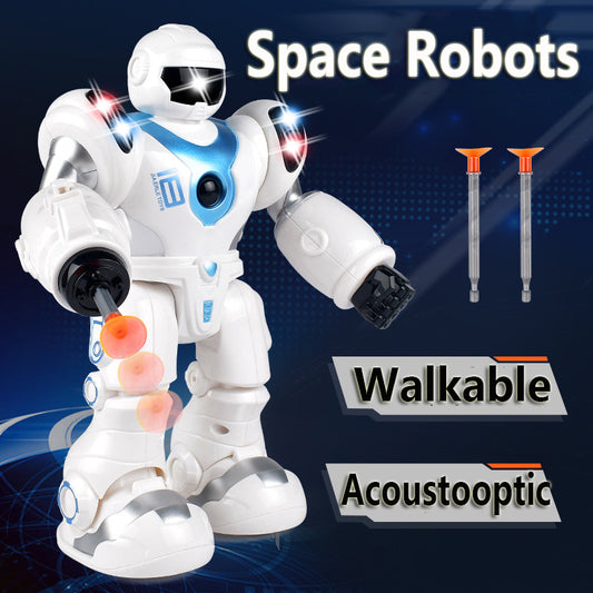 New Arrivals Automatic Walking Acousto Optic Robot Gift for Boys Emittable suction cup Space Robot Dolls (Without Battery)