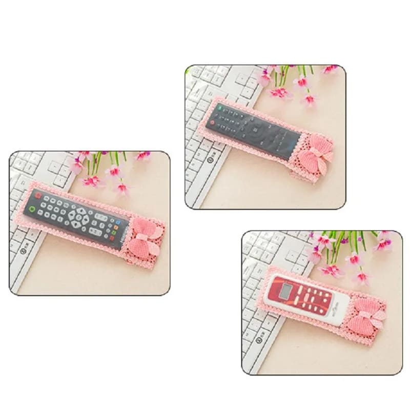 3Pcs Remote control kit,cloth set TV Remote Control Case Cover Textile Protective Bag , Tv Remote Control Protective Sleeve Dust Cover Tv Remote Control Cover With Bowknot Fabric