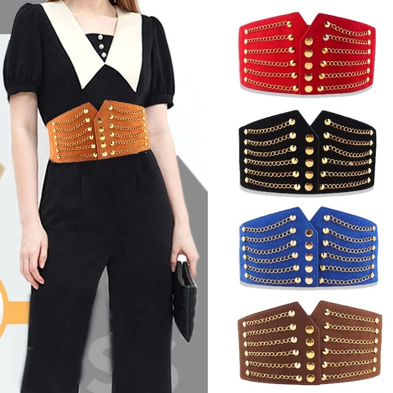 1pc Women Fashion Slim Corset Cummer bunds Elastic Belts Wild Rivet Waistband Female Coat Fur hige Waist Belt Accessory