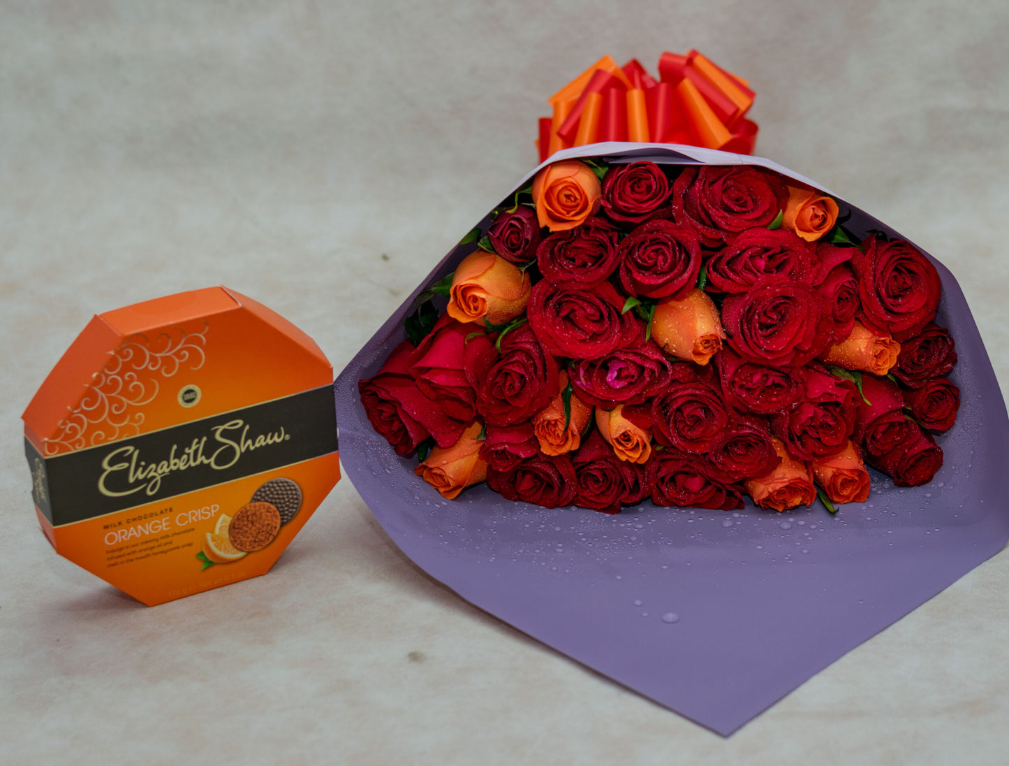Orange Red Roses Flower Bouquet