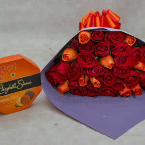 Orange Red Roses Flower Bouquet