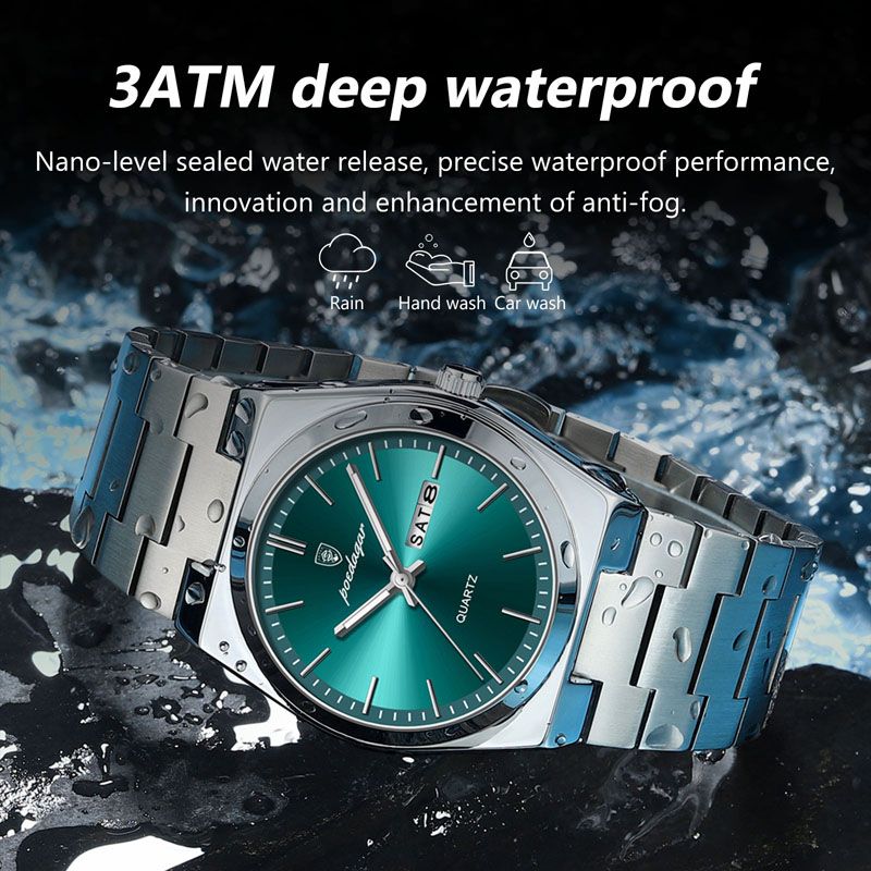 POEDAGAR Luxury Quartz Man Wristwatch Sport Men Watches Waterproof Luminous Date Week Stainless Steel Men's Watch Male