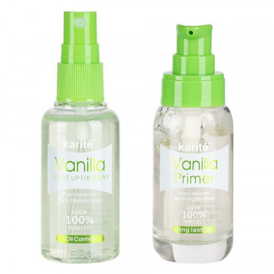 2 In 1 Vanilla Make Up Fix Spray Fixer + Primer Set - Plant Essence Look 100% Poreless - Karite