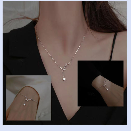 2PCS Beidou Star necklace, new female trend temperament, light luxury, niche design, tassel, simple and exquisite collarbone chain bracelet