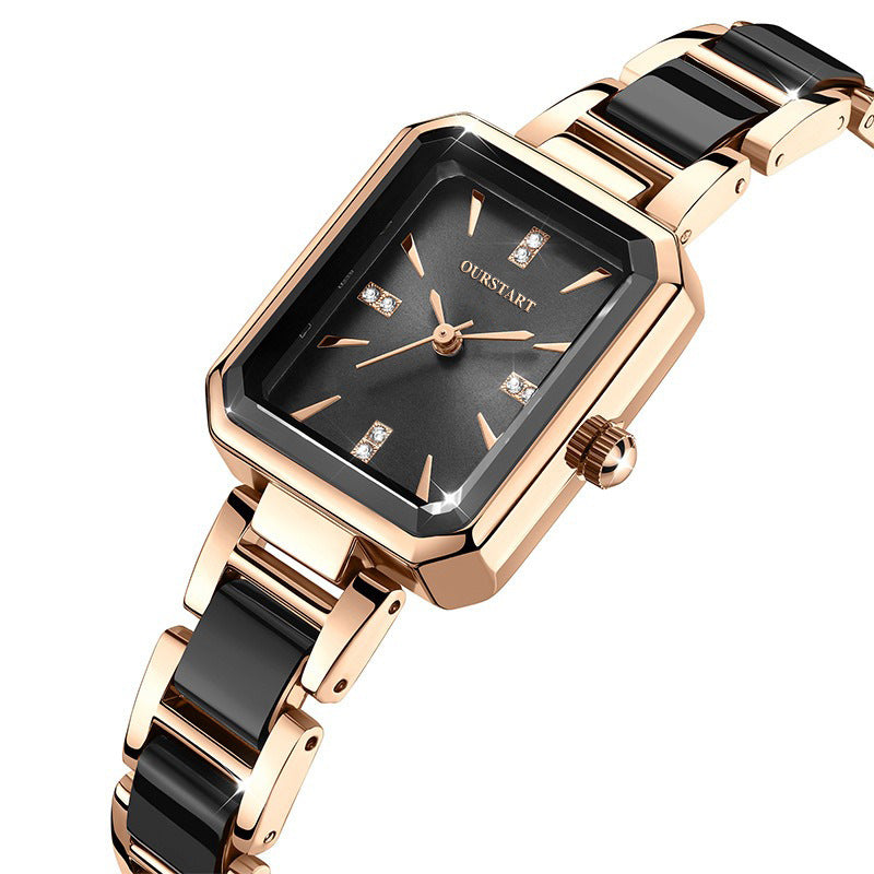 Fashion Temperament Ceramics Rhinestone Women Watch Versatile Square Dial Quartz Watches Luxury Ladies Gift Wristwatch