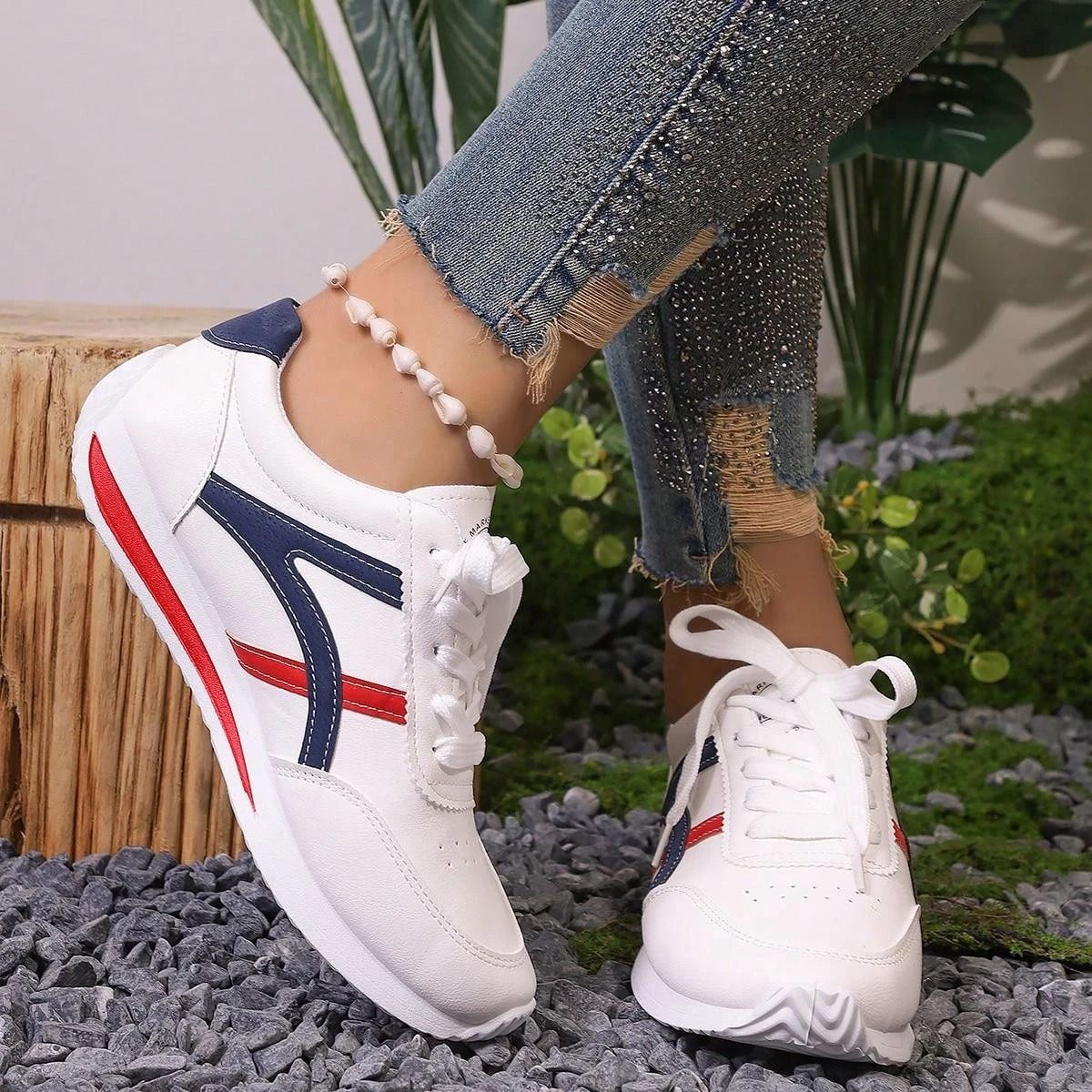 ASSKLO Sneakers Women Large Size New Sports Shoes Women's Small White Shoes Fashion Comfort Sneakers Lightweight Casual Running Shoes trendy shoes tennis shoe ladies shoes leather upper White Red Grey