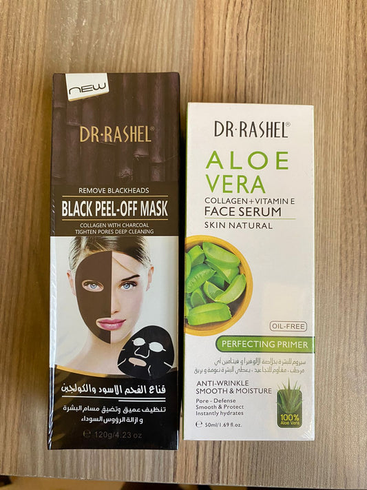 Dr Rashel Aloe Vera Face Serum and DR Rashel Black Peel Off Mask Collagen Charcoal