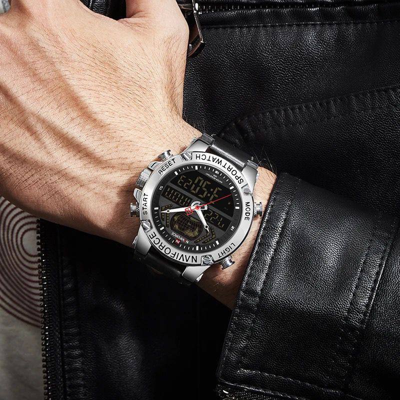 NAVIFORCE GENTS WATCH #NF 9164 ANALOGUE & DIGITAL DISPLAY LIGHT BUTTON WATER RESISTANT BATTERY POWERED BLUE BLACK BROWN ENQUIRIES
