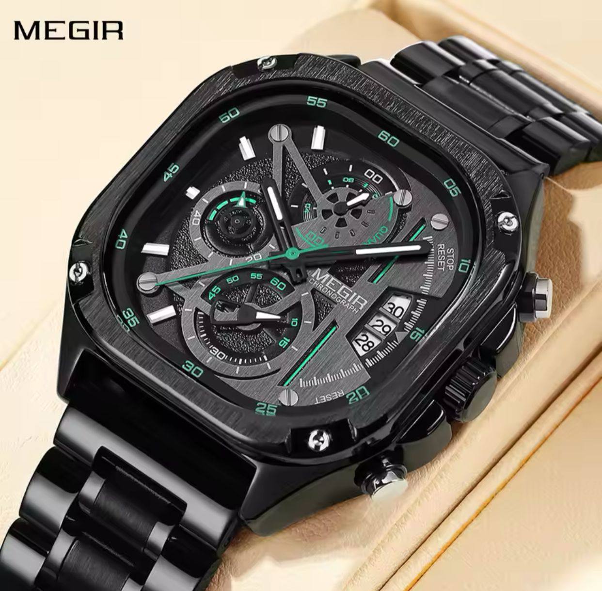 MEGIR CHRONOGRAPH GENTS WATCH CHRONOGRAPH MOVEMENT DATE DISPLAY HD LUMINOUS BATTERY POWERED WATER RESISTANT /ENQUIRIES