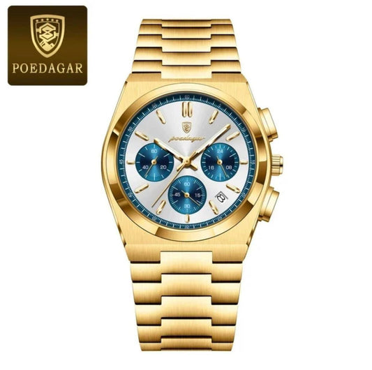 POEDAGAR CHRONOGRAPH DATE DISPLAY NON FADE STAINLESS STEEL DOUBLE CLASP LOCK FULL CHRONOGRAPH WATER RESISTANT $ ENQUIRIES
