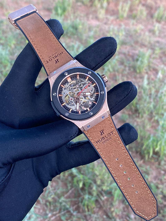 HUBLOT AUTOMATIC WATCH AUTOMATIC MOVEMENT TOURBILLON MACHINE WATER RESISTANT SUEDE STRAP ENGRAVING SERVICES &ENQUIRIES