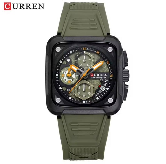 CURREN GENTS WATCH #8461 SILICONE STRAP WATER RESISTANT CHRONOGRAPH MOVEMENT DATE DISPLAY BATTERY POWERED CURREN BRANDED BOX ENQUIRIES