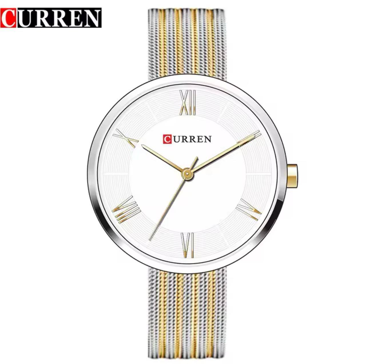 CURREN LADIES #9020 GOLD BLACKTWO TONE WHITE WATER RESISTANT BATTERY POWERED CURREN BRANDED BOX ENQUIRIES
