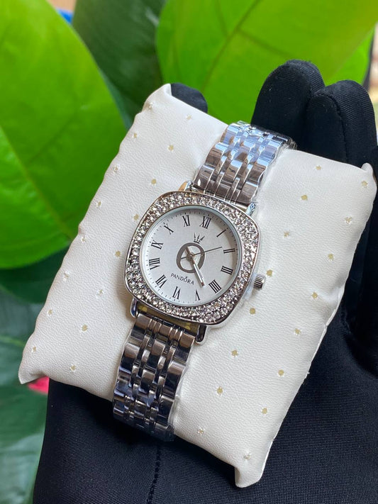 STOCKPANDORA LADIES WATCH STAINLESS STEEL WATER RESISTANT BATTERY POWERED ICED OUT ENGRAVING SERVICES ENQUIRIES