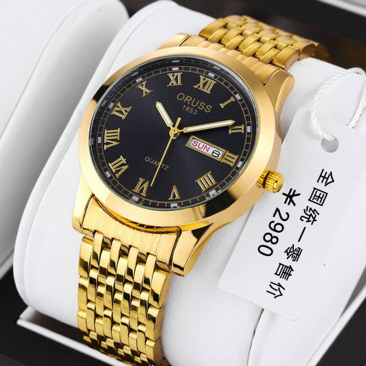 ‼ BRAND ALERT ‼ ORUSS MEN DAY & DATE WATCH DATE DISPLAY STAINLESS STEEL BATTERY POWERED WATER RESISTANT ENGRAVING SERVICES ENQUIRIES