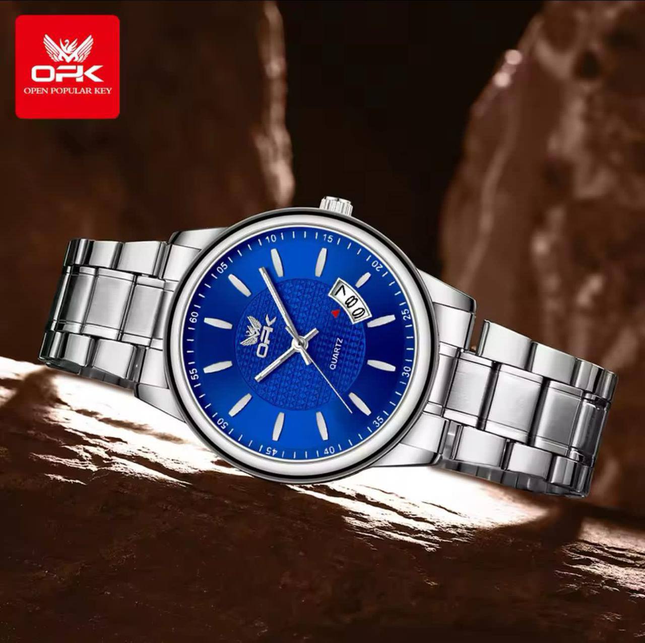 OPK GENTS WATCH #6028 DATE DISPLAY STAINLESS STEEL BATTERY POWERED WATER RESISTANT ENGRAVING SERVICES ENQUIRIES