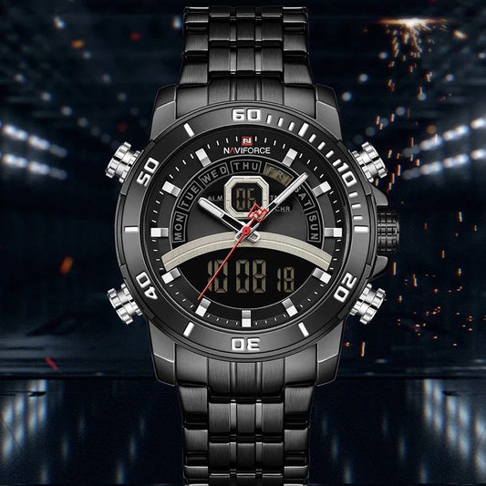 NAVIFORCE DUAL TIME LIGHT BUTTON ALARM 12 AND 24 HOURS TIME DISPLAY