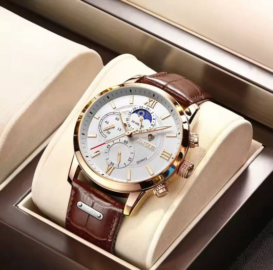 LIGE LG8932 CHRONOGRAPH BATTERY POWERED CHRONOGRAPH MOVEMENT STAINLESS STEEL DATE DISPLAY MOON PHASE FUNCTION COMES A BRANDED BOX ORDER AND ENQUIRIES