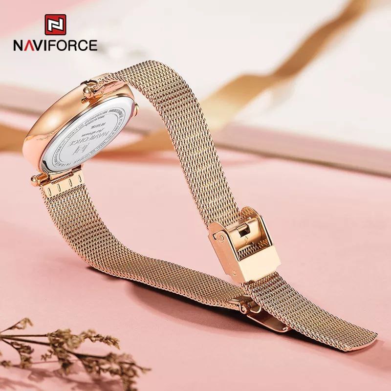 NAVIFORCE LADIES NF 5019 MESH ADJUSTABLE STRAP WATERPROOF ROSE GOLD GREEN ROSE GOLD BLUE