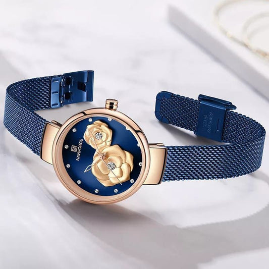 NAVIFORCE LADIES NF 5013 WITH DATE DISPLAY ADJUSTABLE MESH STRAP BLUE