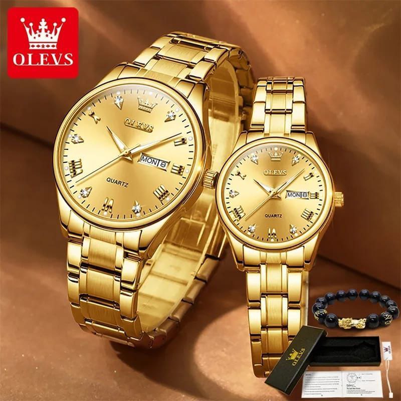OLEVS DAY&DATE DISPLAY SINGLE PIECE COUPLE SET OLEVS BRANDED BOX