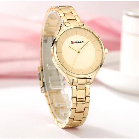 LADIES CURREN 9015 BLACK ROSE GOLD YELLOW GOLD