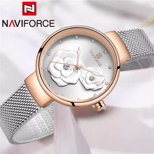 NAVIFORCE LADIES NF 5013 ADJUSTABLE MESH STRAP ROSE GOLD SILVER