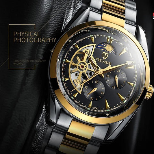 TEVISE AUTOMATIC GENTS WATCH TWO TONE BLACK FACE TWO TONE BLUE FACE