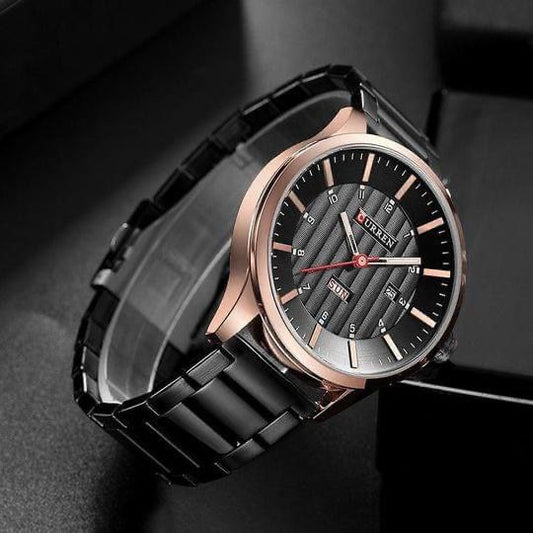 CURREN 8316 DAY AND DATE DISPLAY WATER RESISTANT GOLD BLACK CURREN BRANDED BOX